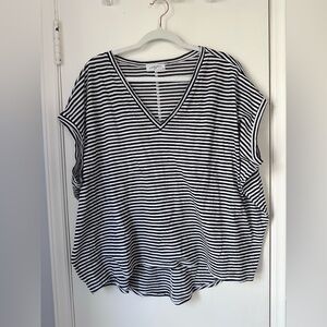 CJLA Black & White Striped V-Neck Women’s Top